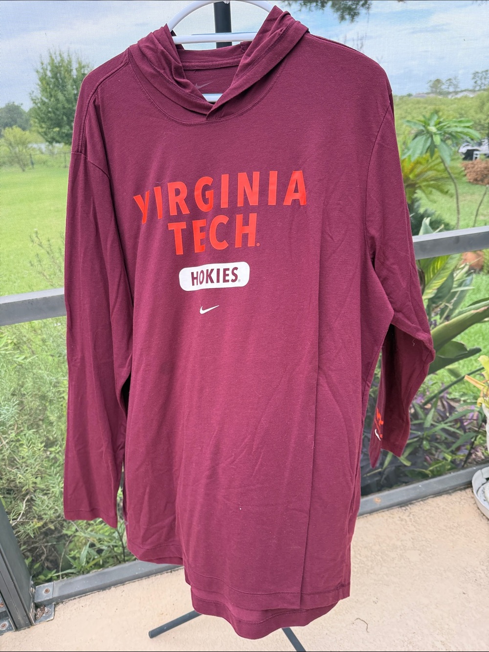 Nike Dri Fit Maroon Virginia Tech Hokies Long Sleeve Hooded Tee hoodie